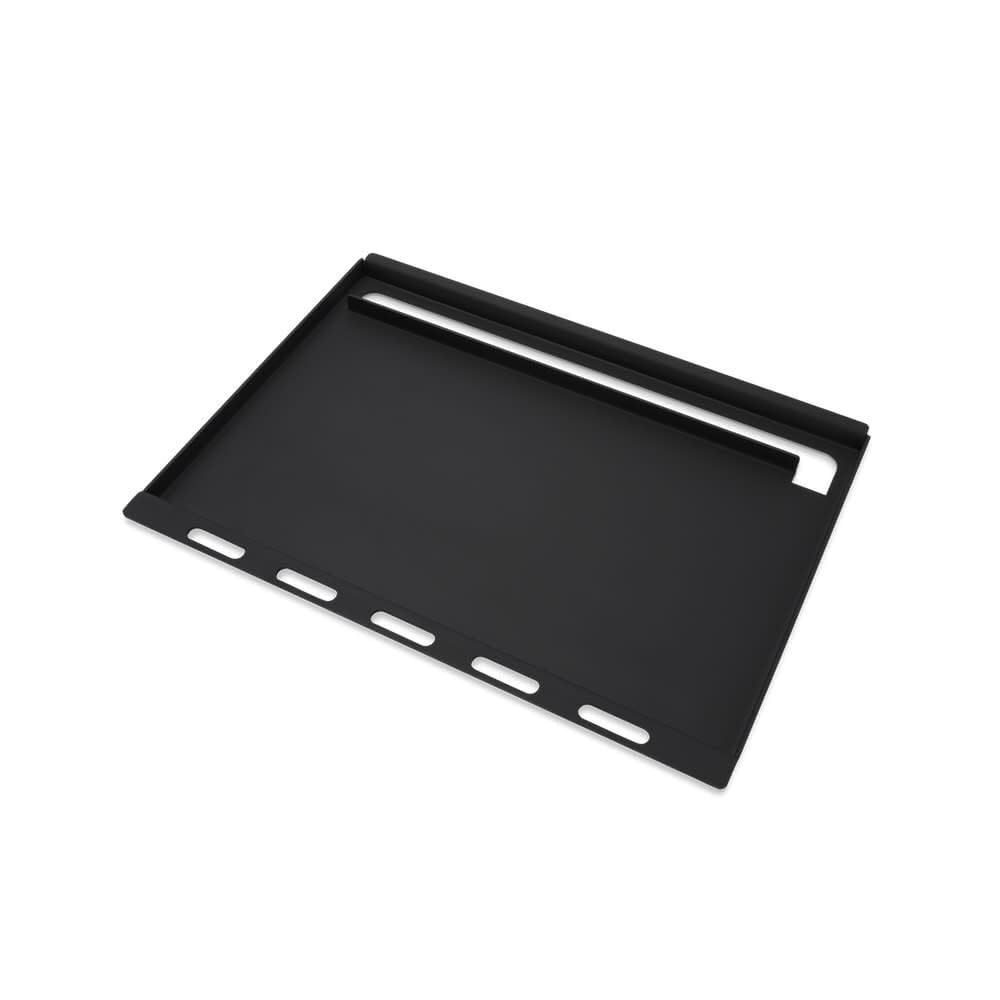 Weber griddle insert front view showing full flat cooking surface and rims benefit even cooking