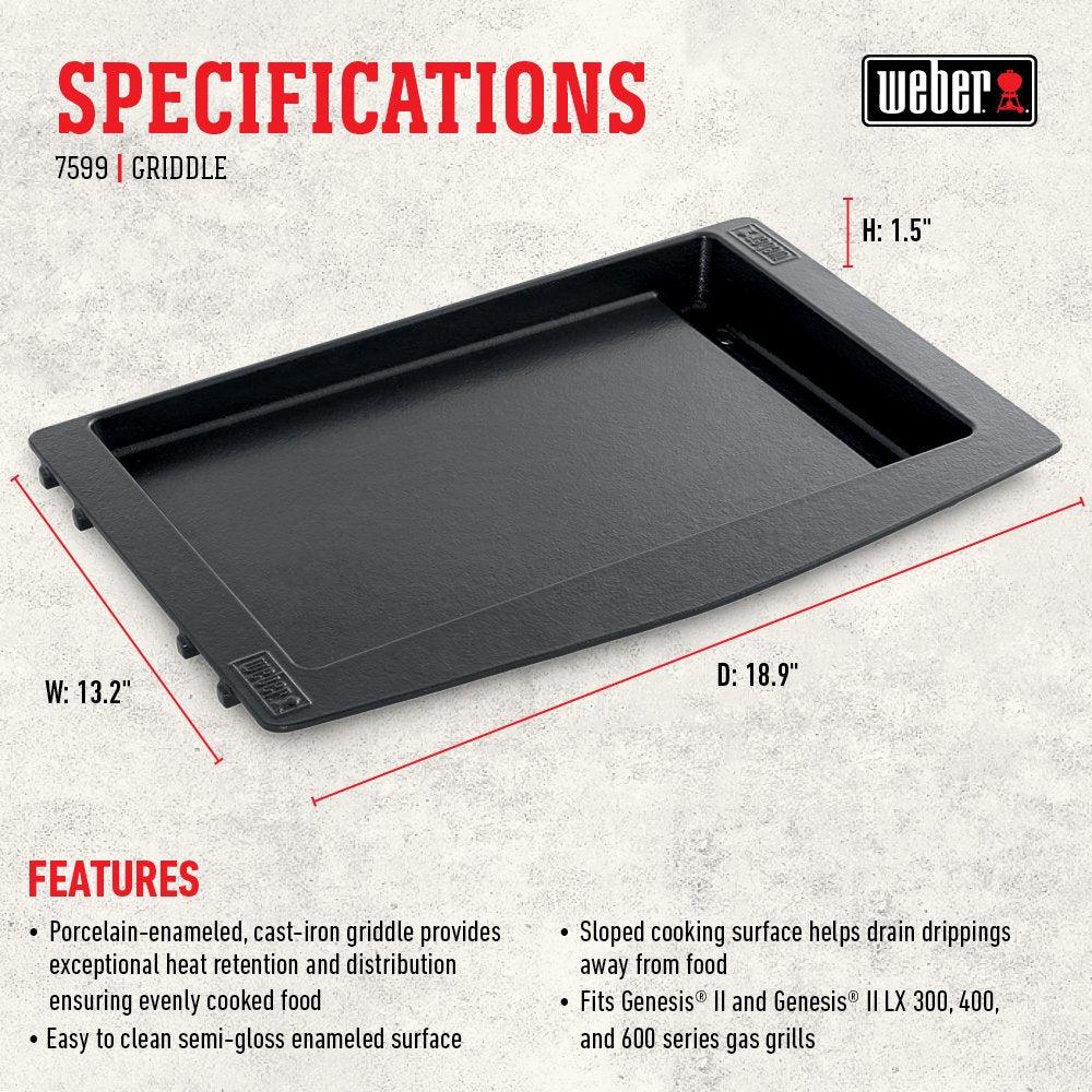 Weber griddle installed on Genesis II grill demonstrating combined griddle and grate cooking
