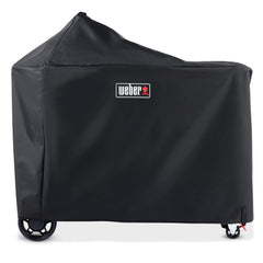 Weber front view cover on Performer grill protecting from weather