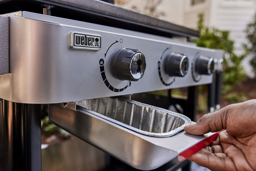 Weber hanging storage on rail showing convenient organization near grill