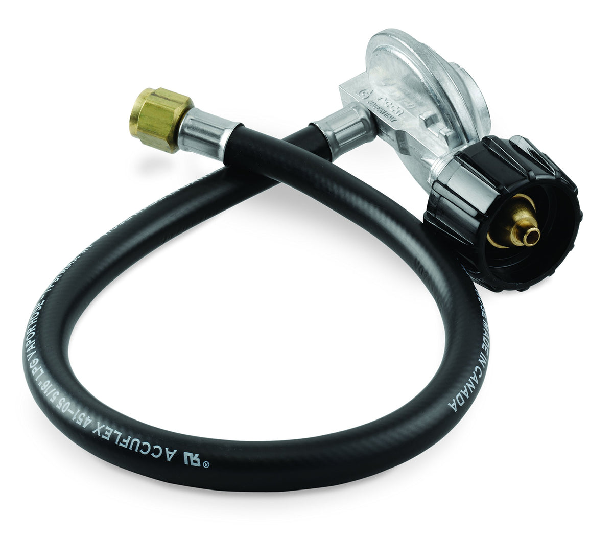 Weber front view of hose and regulator showing full assembly and easy replacement benefit