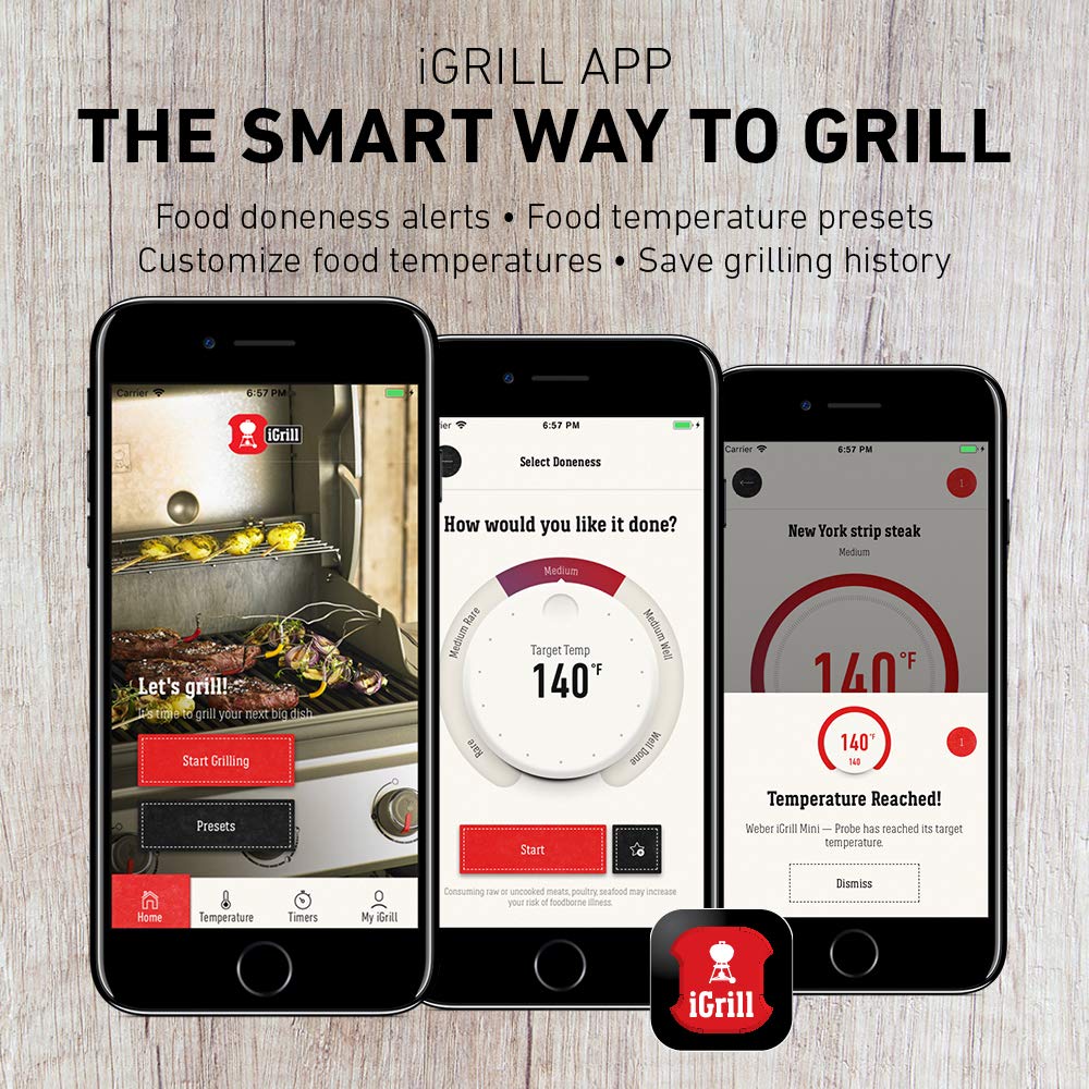 Weber iGrill 3 app alert on phone screen, instant doneness notifications