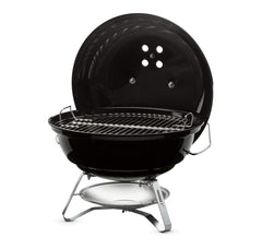 Weber Jumbo Joe front view showing compact kettle and travel-ready benefit