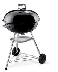 Weber Jumbo Joe front view showing compact grill and wheels for easy portability