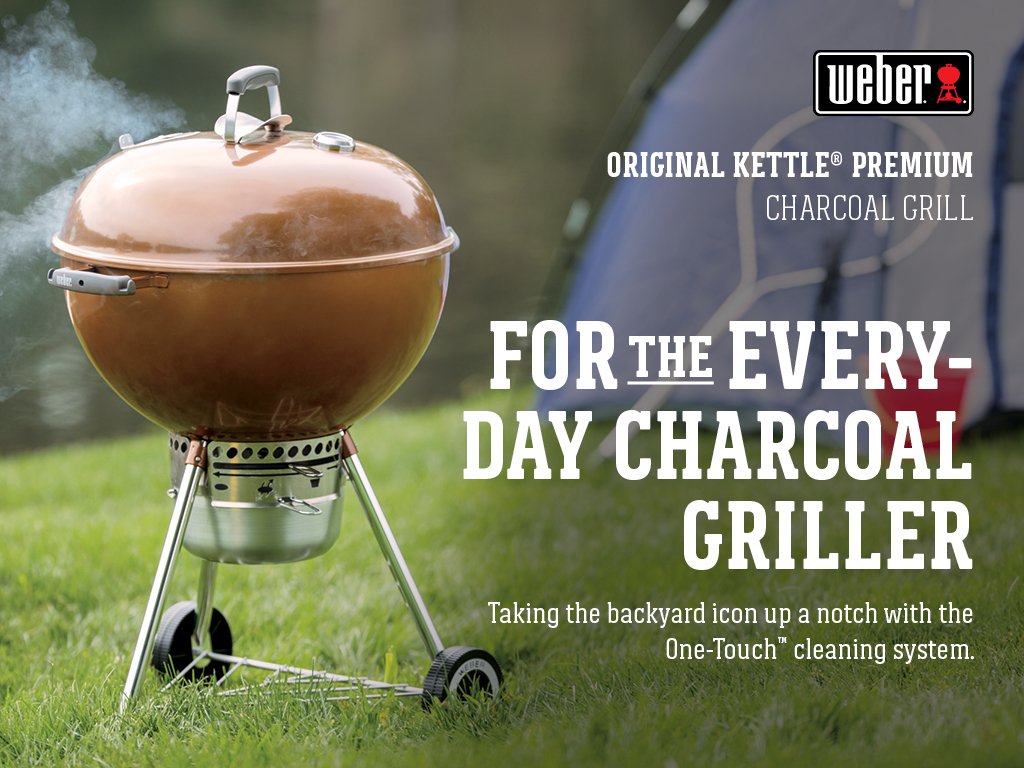 Weber kettle handle with angled lid hook showing convenient lid storage