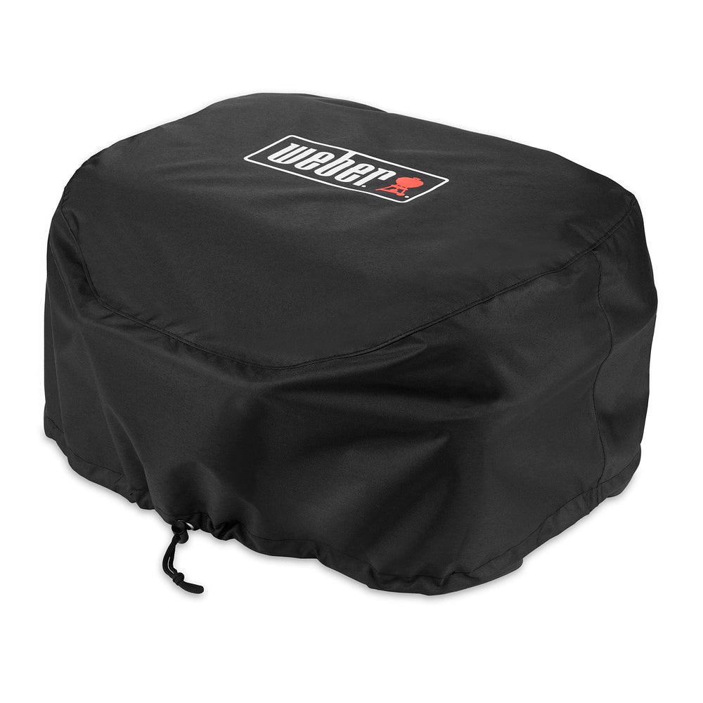 Weber Lumin front view with bonnet cover showing full fit and protection