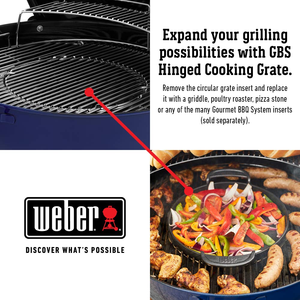 Weber Master-Touch tool hooks holding spatula and tongs for easy access while grilling