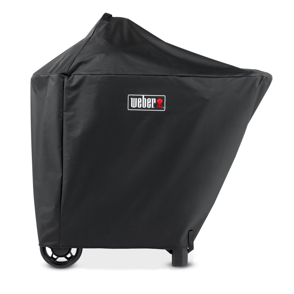 Weber cover front view protecting grill and cart, keeps grill clean