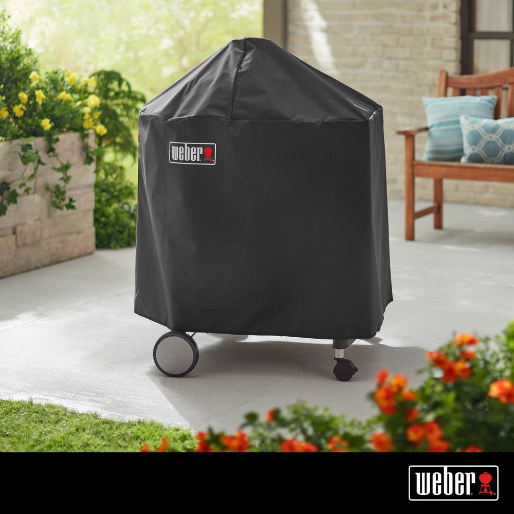 Weber 22" Performer cover side profile with folding table fit for weather defense