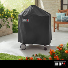 Weber 22" Performer cover side profile with folding table fit for weather defense