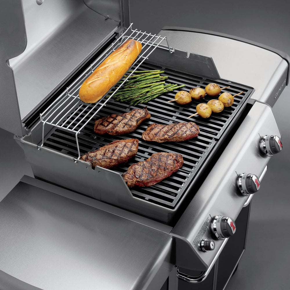 Weber close-up of enamel texture highlighting durable, rust‑resistant surface