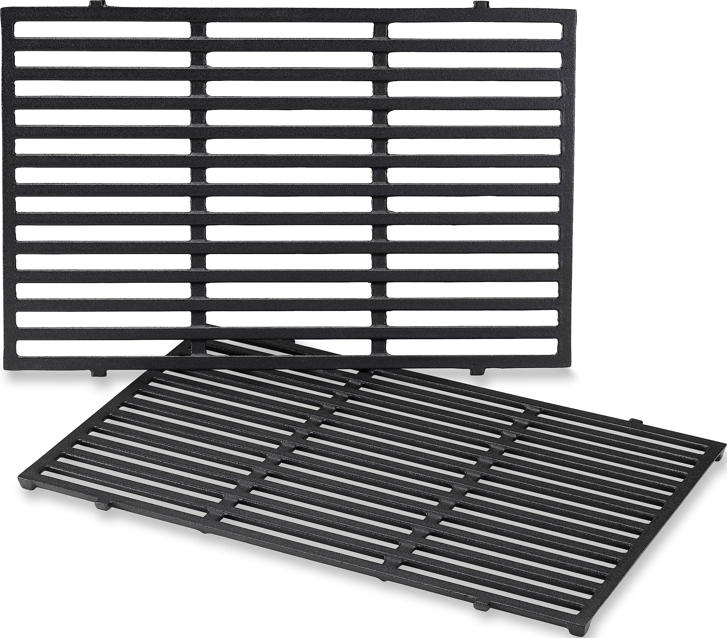 Weber front view of porcelain‑enameled cast‑iron grates showing fit and finish benefit