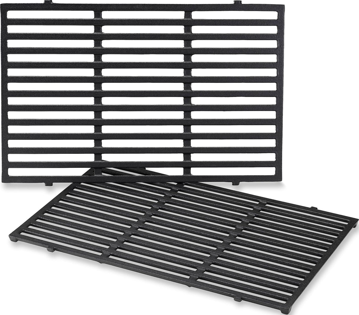 Weber front view of porcelain‑enameled cast‑iron grates showing fit and finish benefit