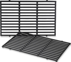 Weber front view of porcelain‑enameled cast‑iron grates showing fit and finish benefit