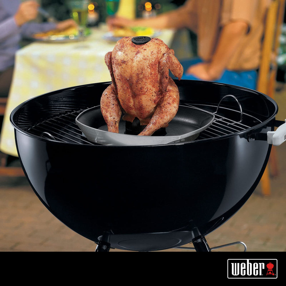 Weber roaster internal reservoir detail demonstrating steady steam for juiciness