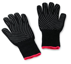 Weber premium gloves front view showing black gloves and fit benefit of coverage