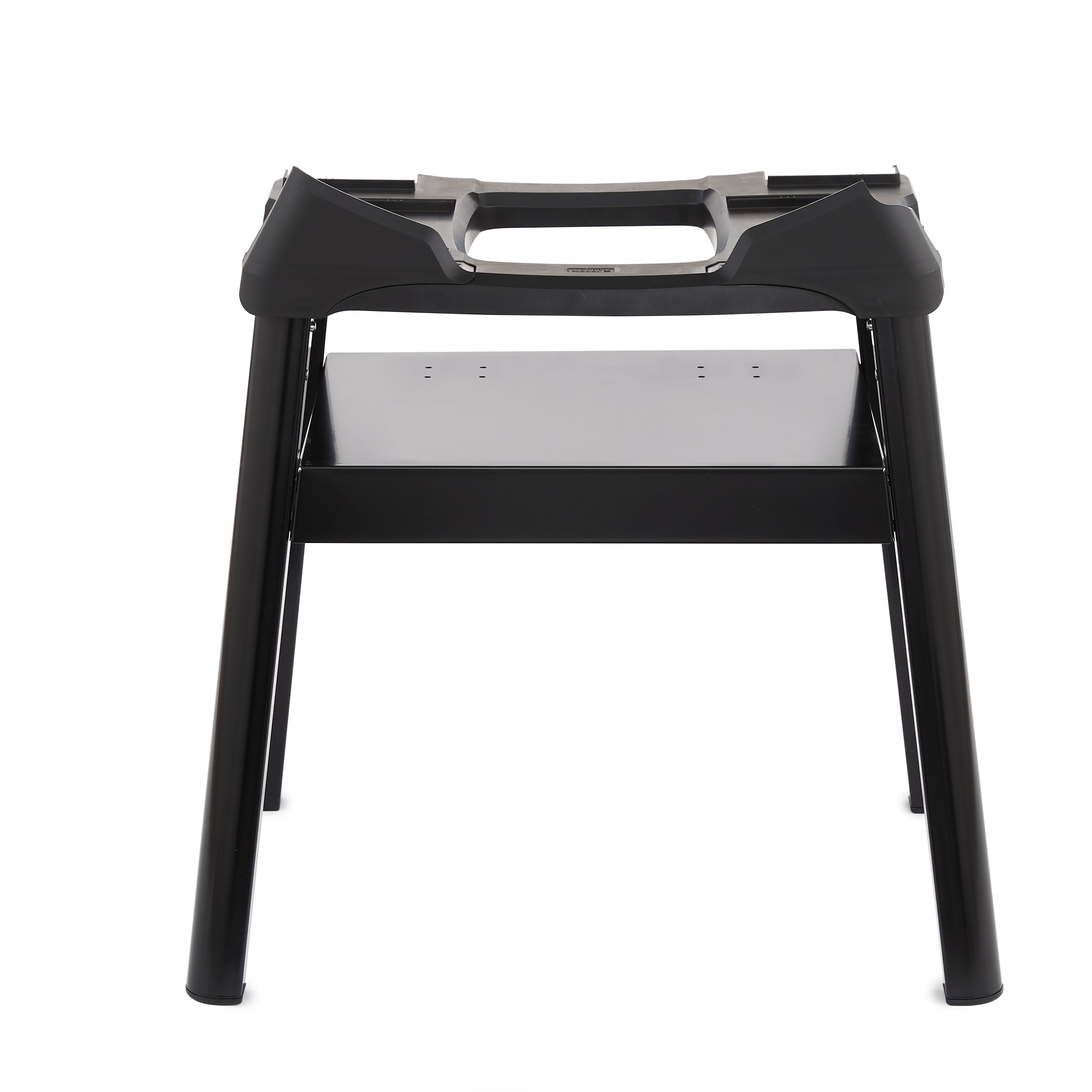 Weber compact stand front view showing stable grill placement and organized cooking