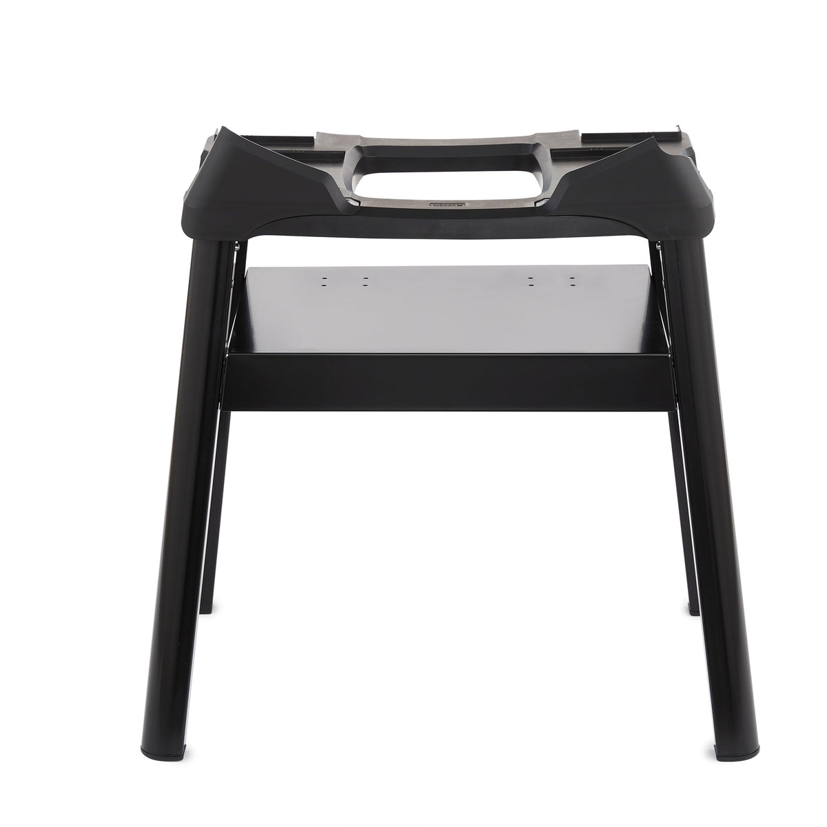 Weber compact stand front view showing stable grill placement and organized cooking