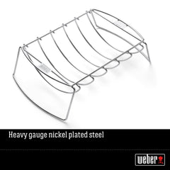 Weber vertical roast in holder demonstrating even heat circulation benefit
