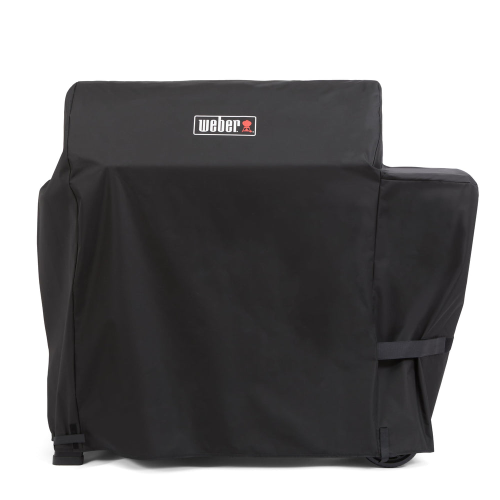 Weber Searwood 600 XL front view cover showing full fitted protection and clean look