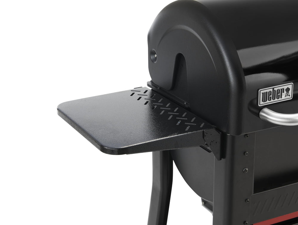Weber Searwood folding side table front view showing extra prep space and convenience