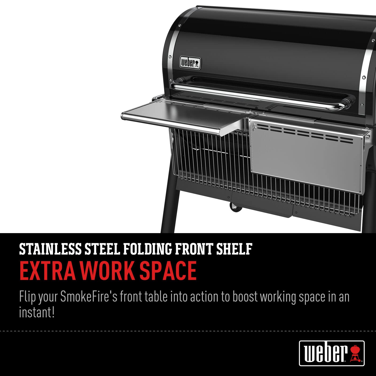 Weber SmokeFire EX6 shelf underside clip holding upper cooking rack securely
