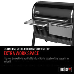 Weber SmokeFire EX6 shelf underside clip holding upper cooking rack securely