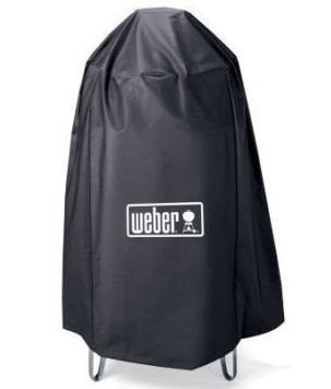Weber front view of smoker cover protecting smoker from weather
