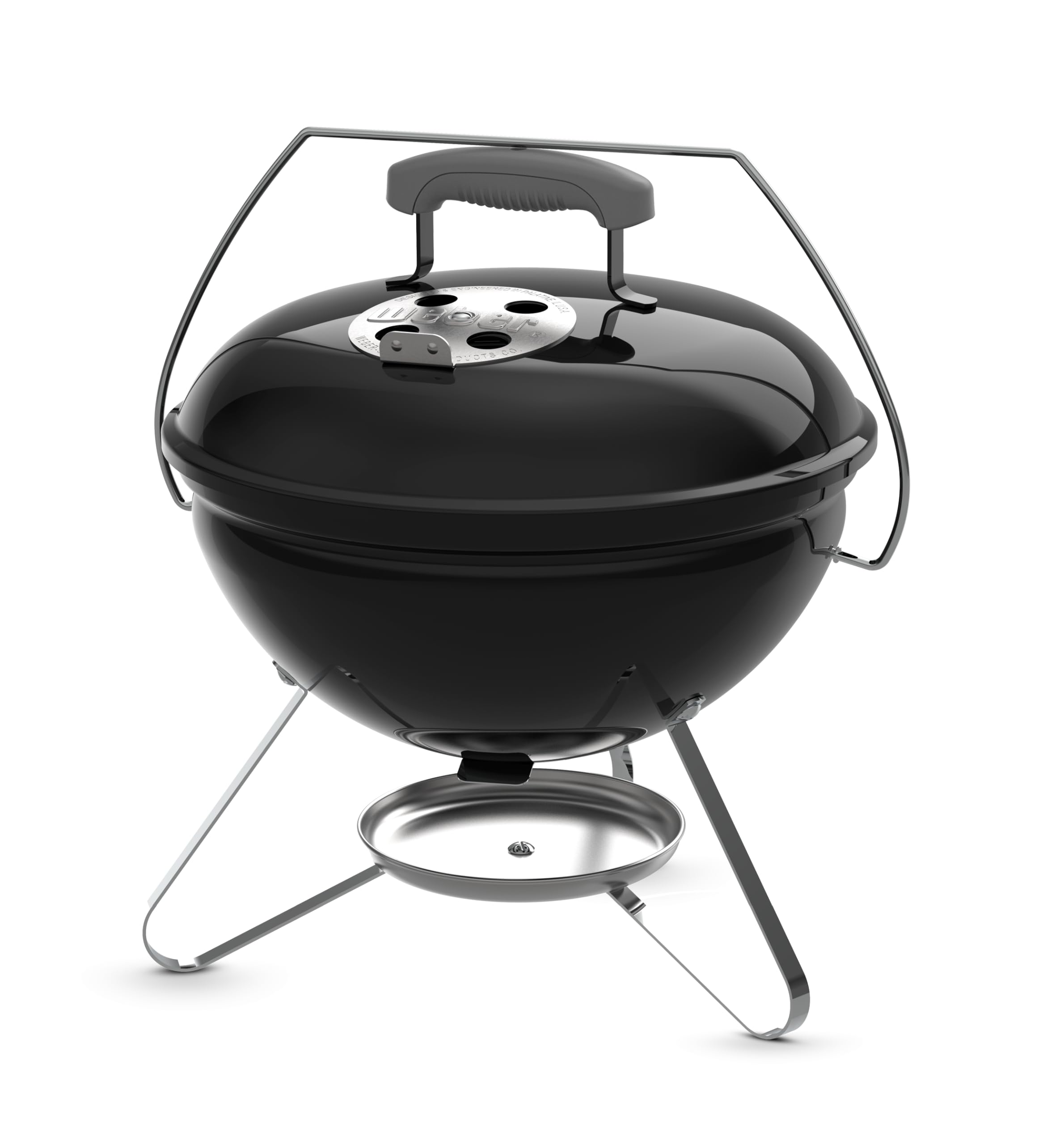 Weber Smokey Joe front view showing compact kettle and handle for easy transport
