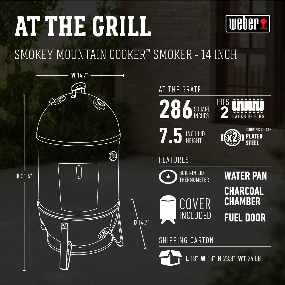 Weber Smokey Mountain two cooking grates visible offering doubled smoking area