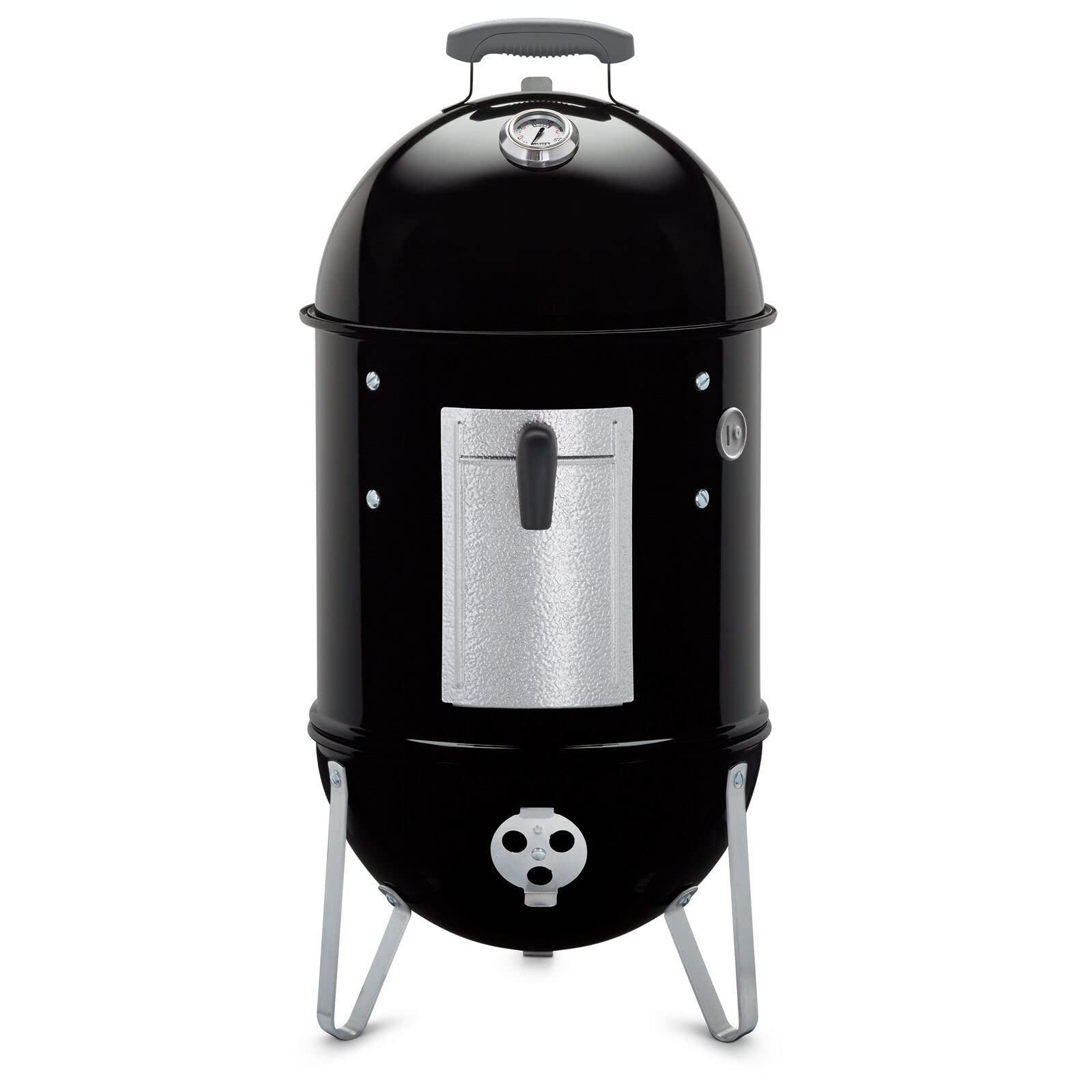 Weber Smokey Mountain front view showing compact smoker and cooking capacity