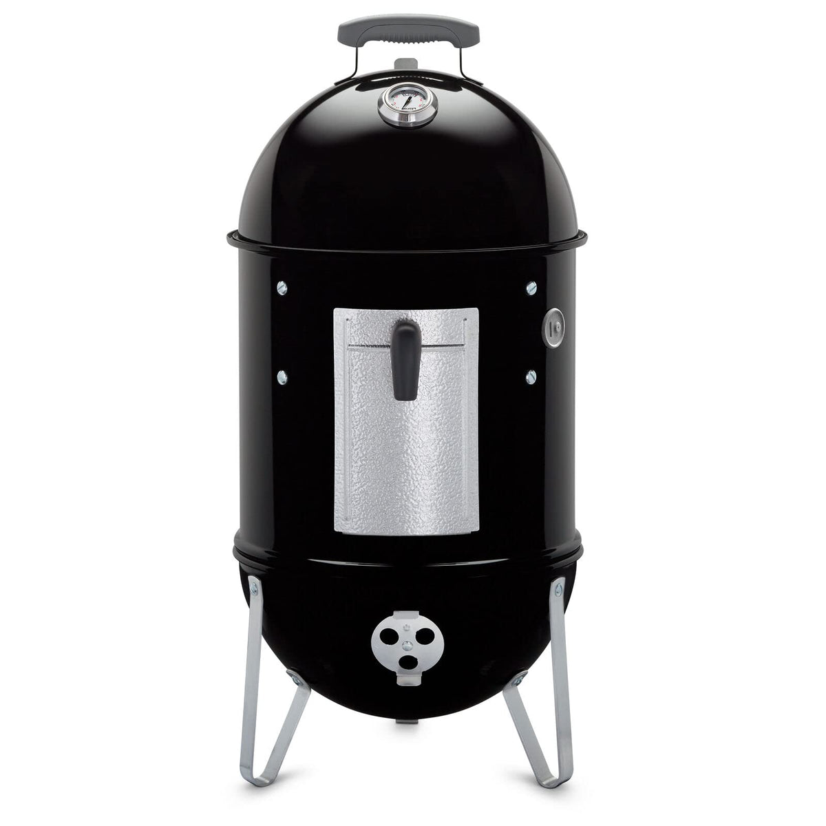 Weber Smokey Mountain front view showing compact smoker and cooking capacity