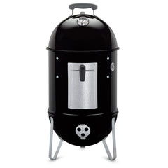Weber Smokey Mountain front view showing compact smoker and cooking capacity