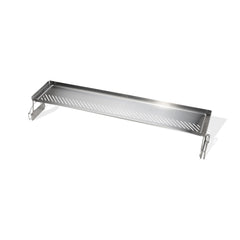 Weber warming rack close up showing narrow slits and raised edges for secure holding