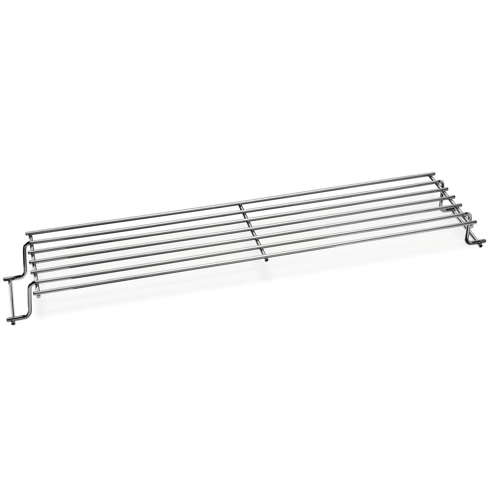 Weber warming rack front view showing full-length fit and added cooking space