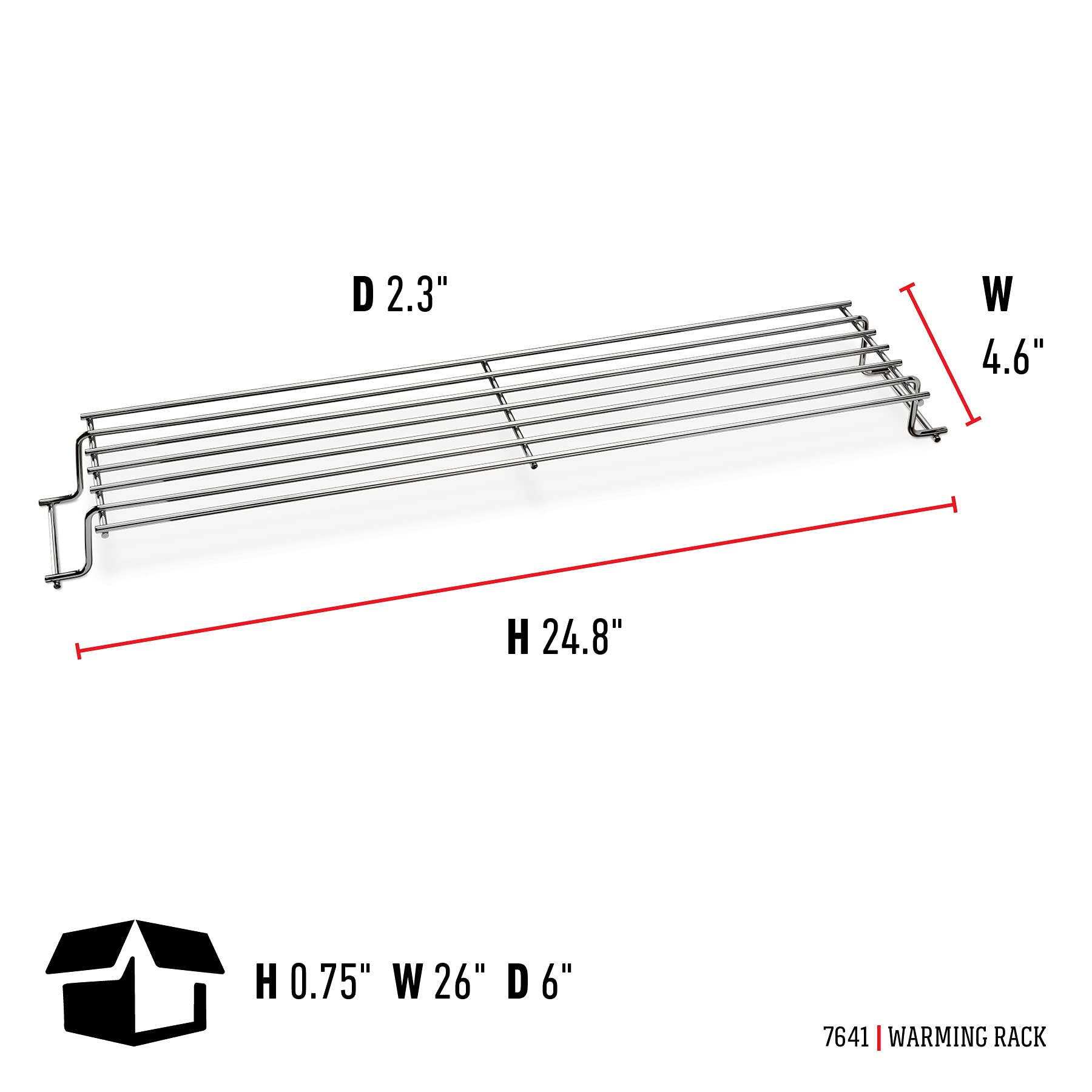 Weber warming rack next to tape measure showing exact 24.8 inch length