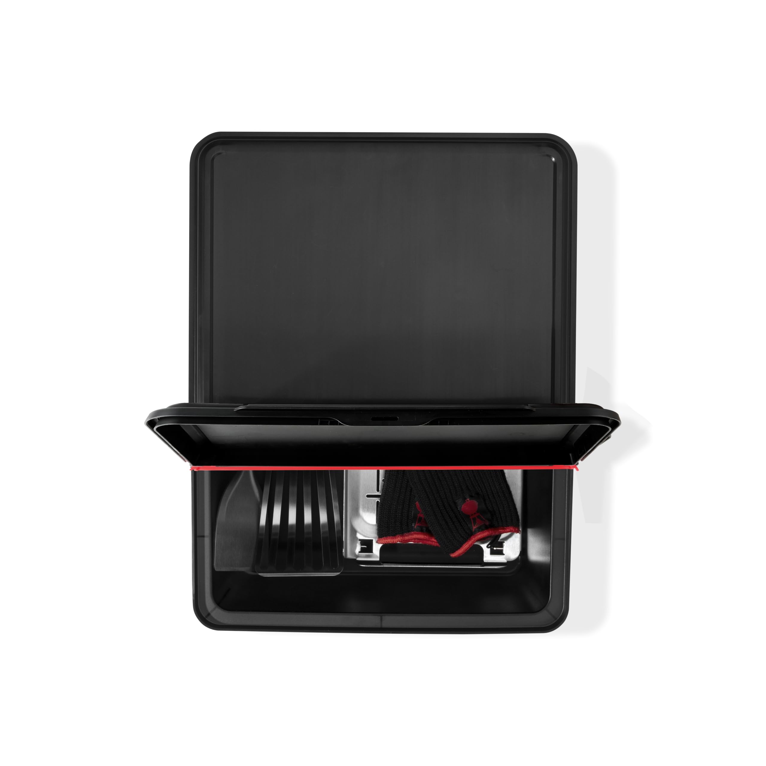 Weber Works storage bin front view showing compact weatherproof design and easy access