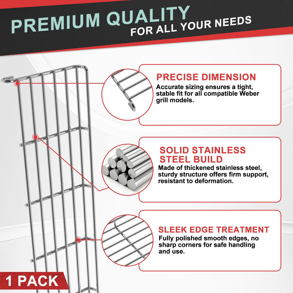 WEBROIL warming rack holding burgers to keep food warm without overcooking