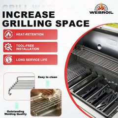 WEBROIL warming rack installed in Weber S-410 demonstrating restored shelf space