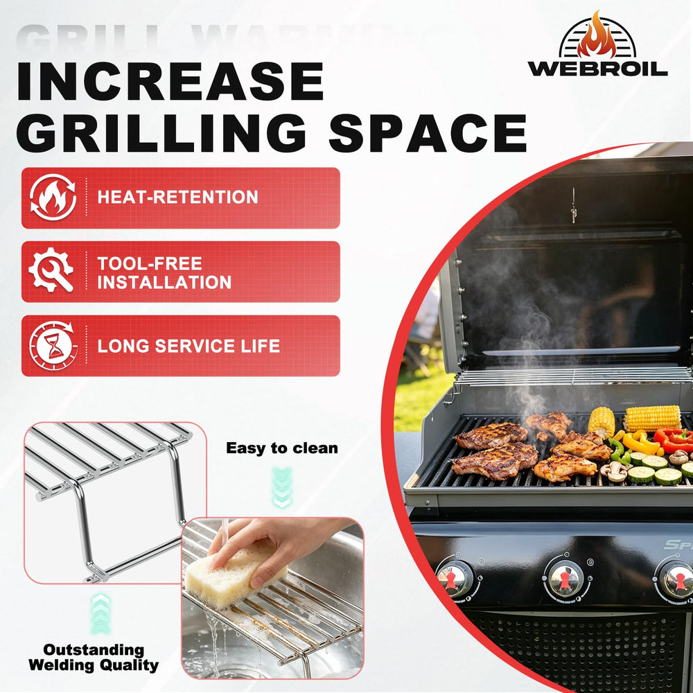 WEBROIL warming rack next to spatula showing scale and practical kitchen size