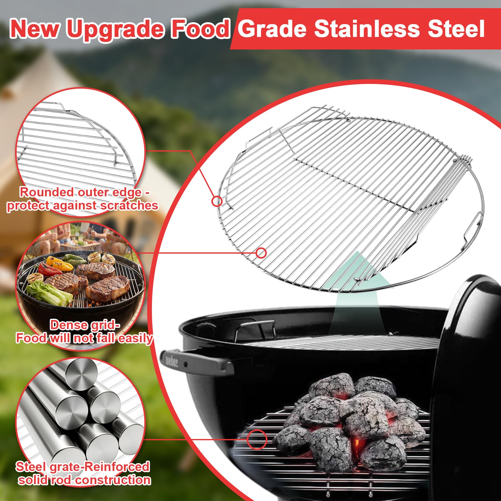 WEBROIL charcoal grate airflow slots detail, improves lighting and hotter burns