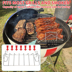 WEBROIL convex side with ribs upright for space-saving cooking and smoke exposure