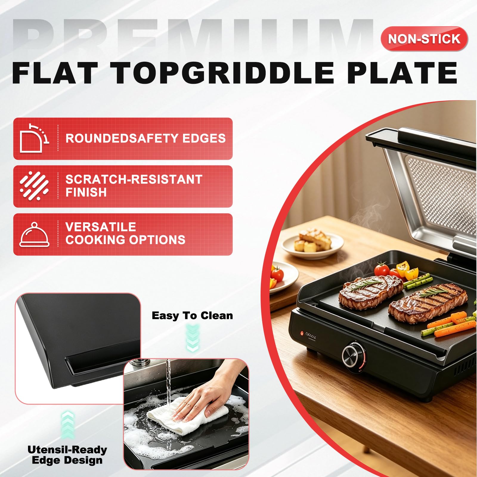 WEBROIL griddle cooking eggs and bacon demonstrating even searing