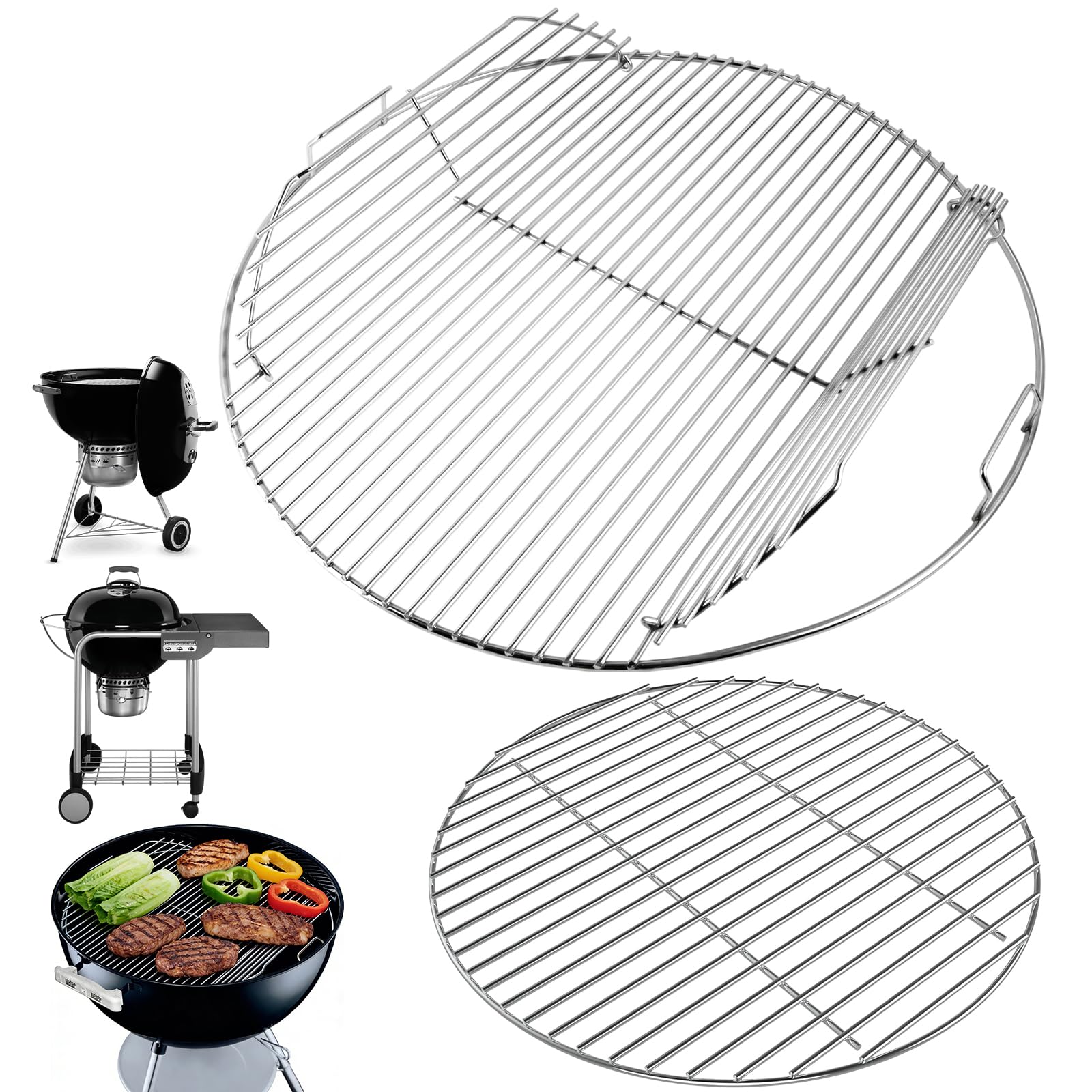 WEBROIL front view of cooking and charcoal grates, shows easy installation benefit