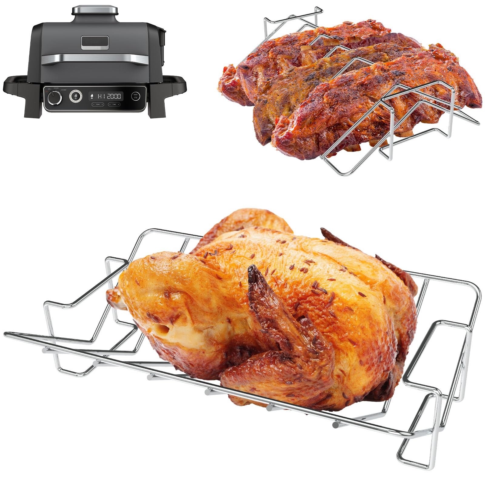 WEBROIL front view of rib rack showing robust stainless-steel build and stability