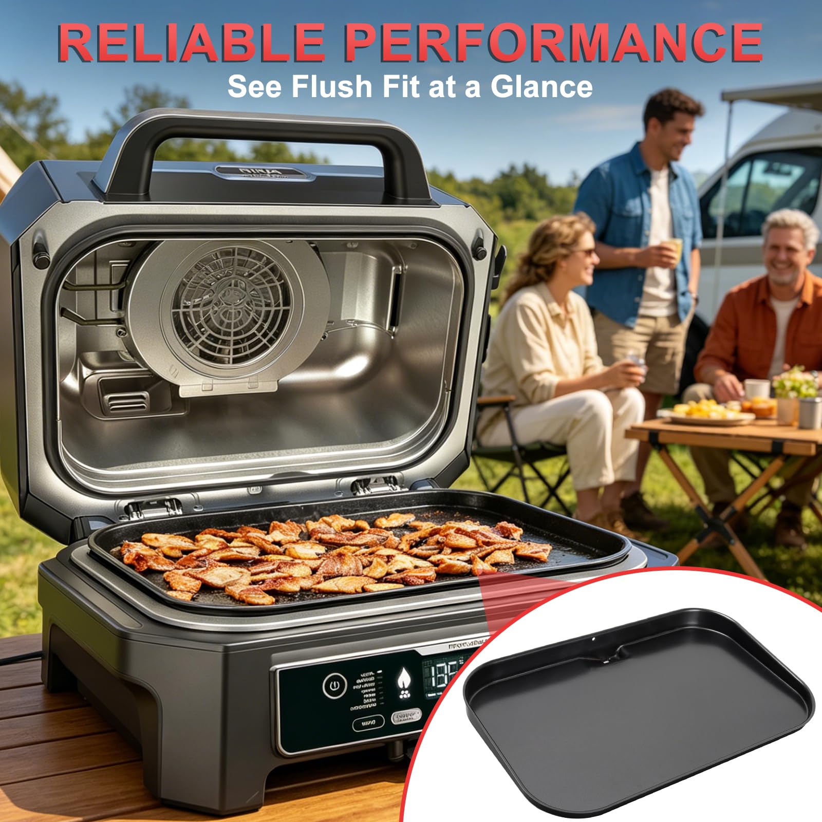 WEBROIL griddle being rinsed under water showing easy cleanup advantage