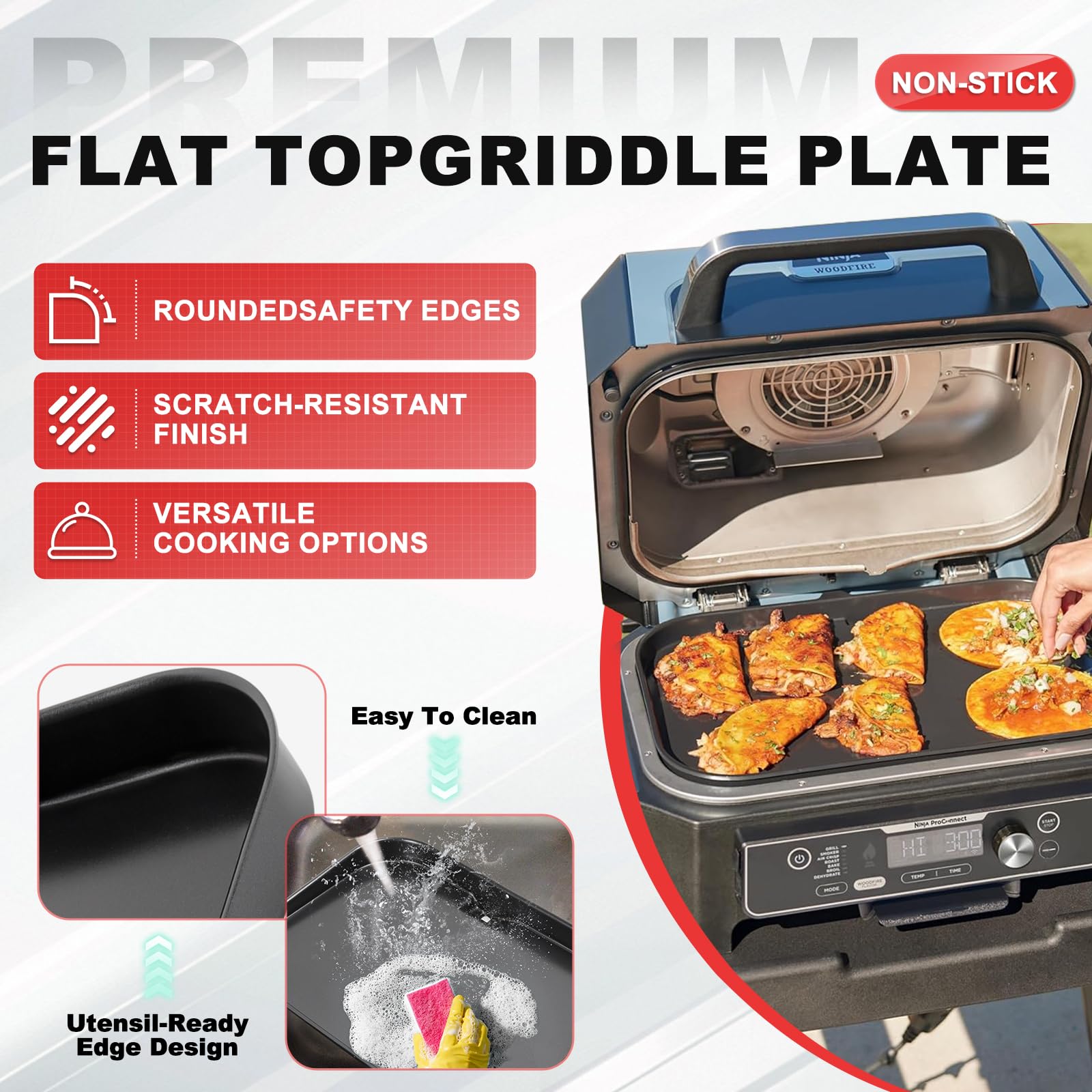 WEBROIL side profile of griddle illustrating low-profile design and heat retention