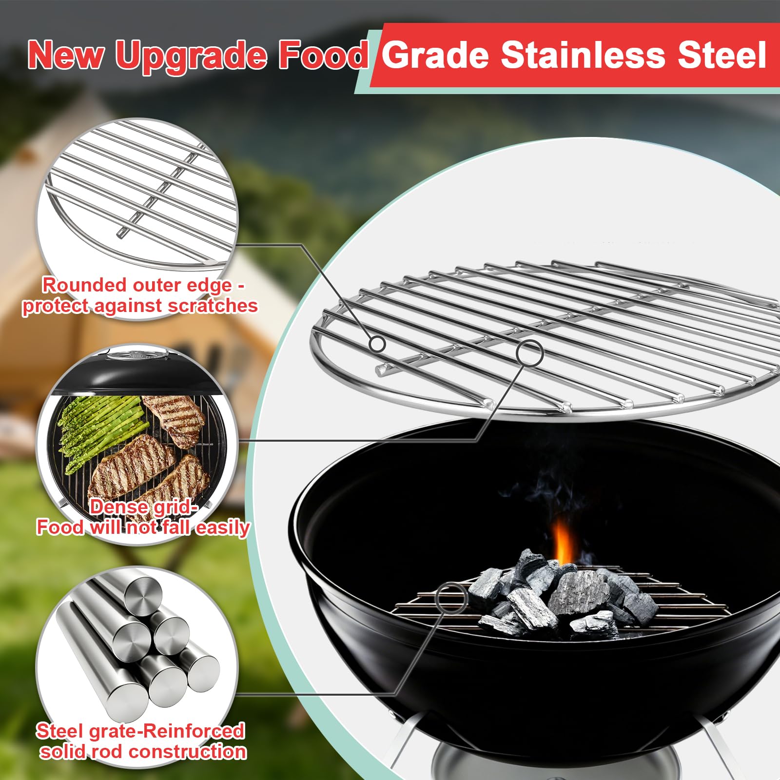 WEBROIL grates installed in Weber Smokey Joe showing easy drop-in fit