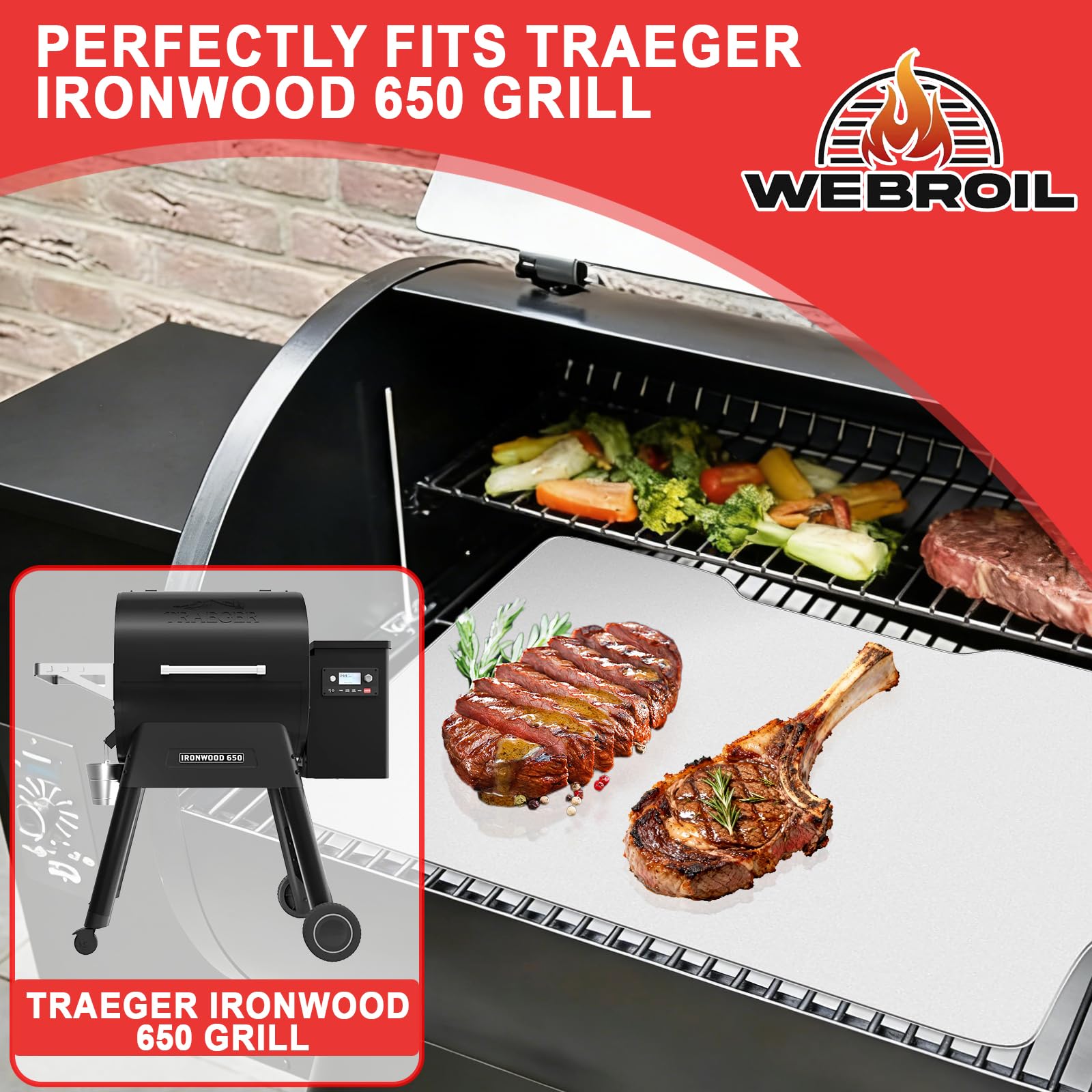 WEBROIL liner installed in Traeger Ironwood 650 showing tray protection