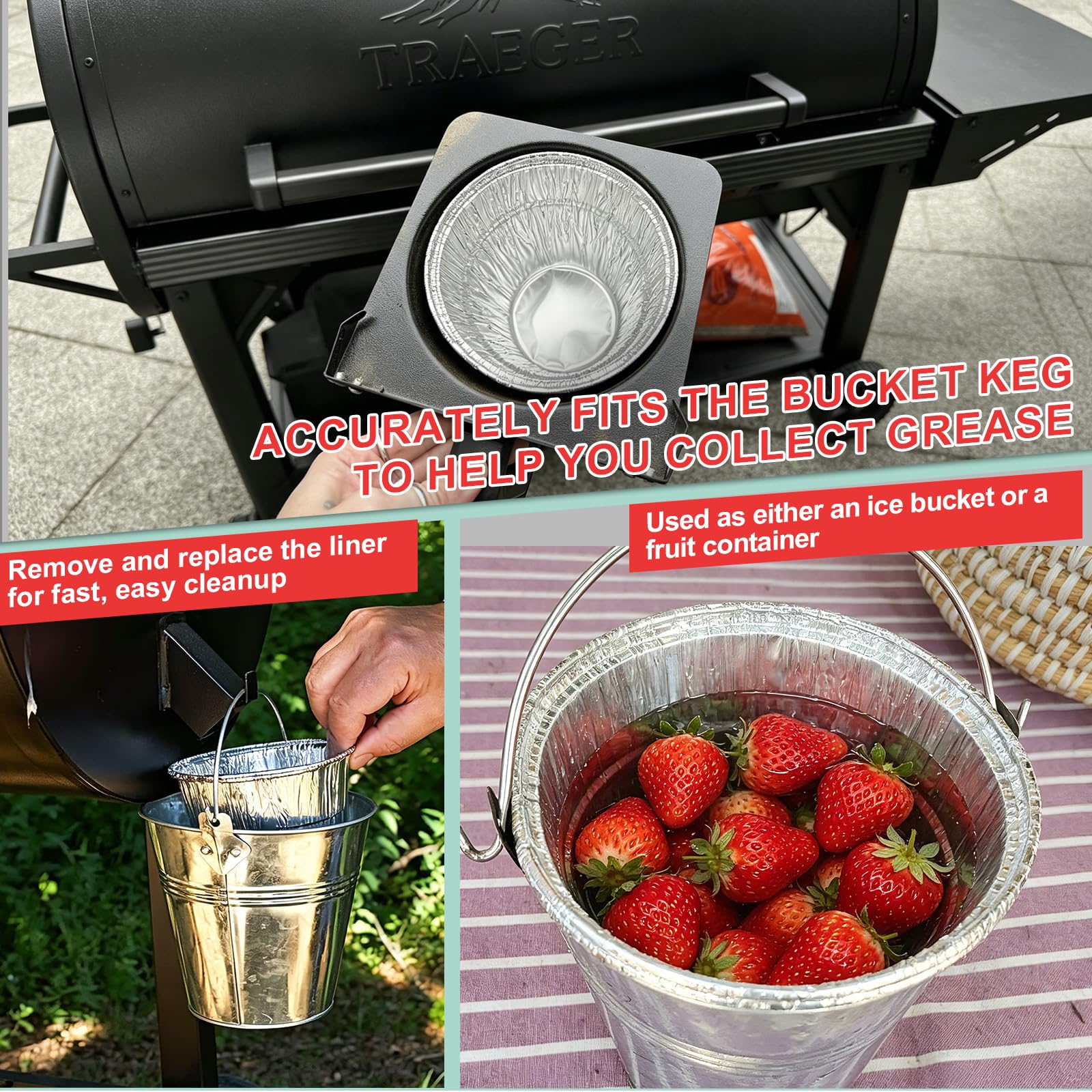 WEBROIL liner collecting grease during an active pellet grill cook
